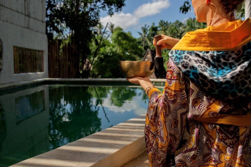 Sacred sound healing with a singing bowl enhances the spiritual experience of Peyote Retreats in Mexico.
